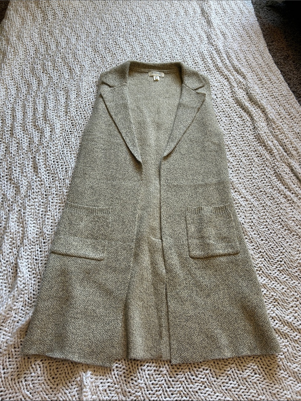 Monteau Olive Open-Front Shawl Collar Cardigan